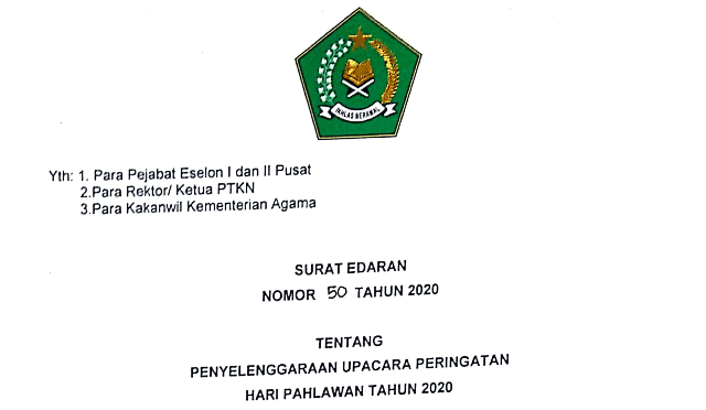 Surat Edaran Penyelenggaraan Upacara Peringatan Hari Pahlawan Tahun 2020